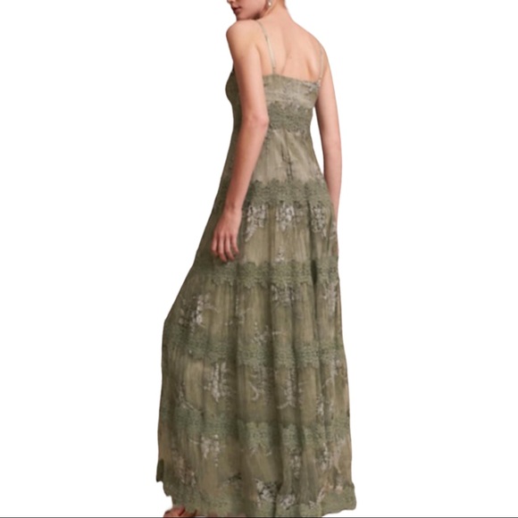 NWT BHLDN Anthropologie Joni 2 Green Embroidered Applique Silk Lace Formal Gown - Picture 2 of 4